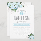 Bloemen| Blauw | uitnodiging tot doop (Voorkant / Achterkant)