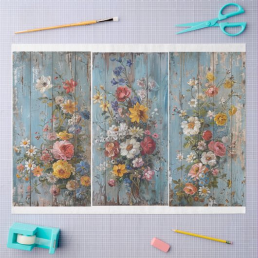 Bloemen Blauw Versleten Achtergrond Tissuepapier (Craft)
