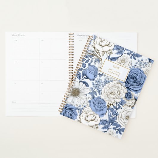 Bloemen Blauw Wit Antiek Rozen Wildbloem Planner (Display)