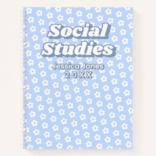 Bloemen Blauw Wit Daisy Patroon School Onderwerp Notitieboek (Voorkant)