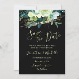 Bloemen Blauw Wit Ivoor Goud Zwart Elegant Bruilof Save The Date