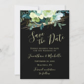 Bloemen Blauw Wit Ivoor Goud Zwart Elegant Bruilof Save The Date (Voorkant)