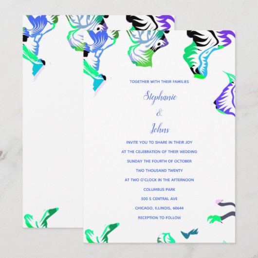 Bloemen Blauw Wit Lente Zomer Boho Bruiloft Kaart (Voorkant / Achterkant)