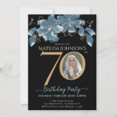 Bloemen Blauw Zwart Goud Aangepaste Foto 70e Verja Kaart (Voorkant)