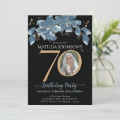 Bloemen Blauw Zwart Goud Aangepaste Foto 70e Verja Kaart (Staand voorkant)