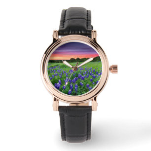 Bloemen   Blauwbijen in Sunset Texas Horloge