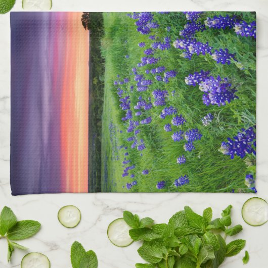 Bloemen | Blauwbijen in Sunset Texas Theedoek (Gevouwen)