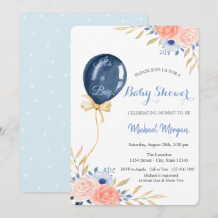Bloemen Blauwe Ballon,Stippen Baby Shower Kaart