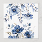 Bloemen Blauwe Bruiloft Borrel Plat Menu (Achterkant)