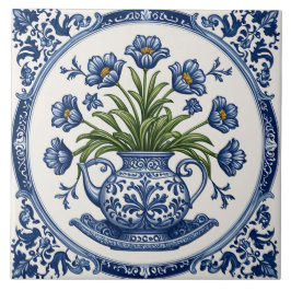 Bloemen blauwe kleur 2 tegeltje