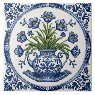 Bloemen blauwe kleur 2 tegeltje