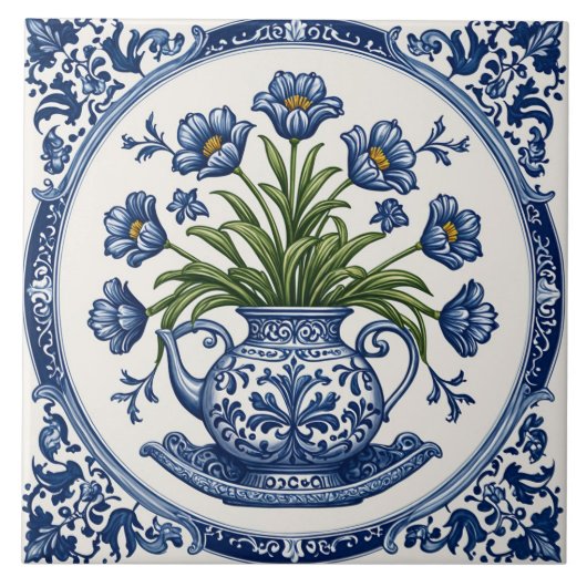 Bloemen blauwe kleur 2 tegeltje (Voorkant)