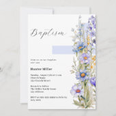 Bloemen blauwe kruis jongensdoop kaart (Voorkant)