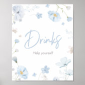 Bloemen Blauwe Lente Baby in Bloom BabyShower Drin Poster (Voorkant)