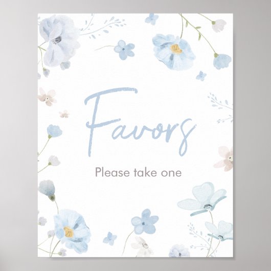 Bloemen Blauwe Lente Baby in Bloom BabyShower Favo Poster (Voorkant)