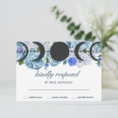 Bloemen Blauwe Maan Fase Wicca Handfasting RSVP Kaartje (Staand voorkant)