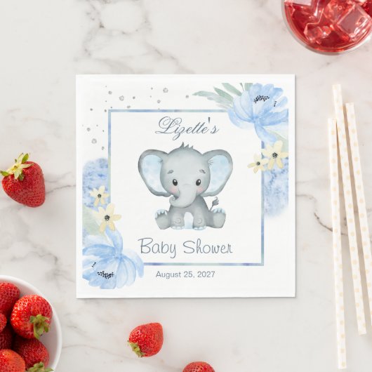 Bloemen Blauwe Olifant Baby Douche Papier Servet (Insitu)