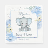 Bloemen Blauwe Olifant Baby Douche Papier Servet (Voorkant)