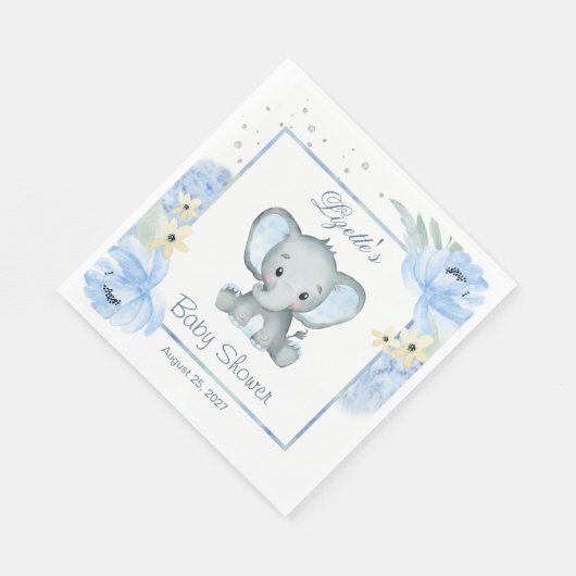 Bloemen Blauwe Olifant Baby Douche Papier Servet (Hoek)