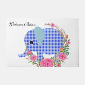 Bloemen Blauwe Olifant Deur Mat (Voorkant)