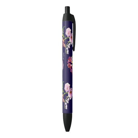 Bloemen Blauwe Pen met Naam (Achterkant (Verticaal))