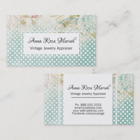 *~* Bloemen Blauwe Polka Dot Flowers Visitekaartje (Voorkant / Achterkant)