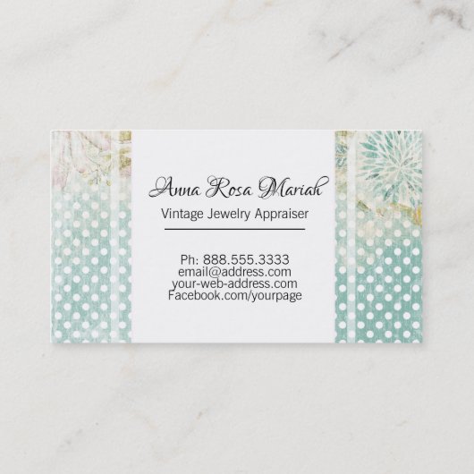 *~* Bloemen Blauwe Polka Dot Flowers Visitekaartje (Achterkant)