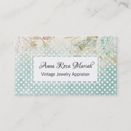 *~* Bloemen Blauwe Polka Dot Flowers Visitekaartje (Voorkant)