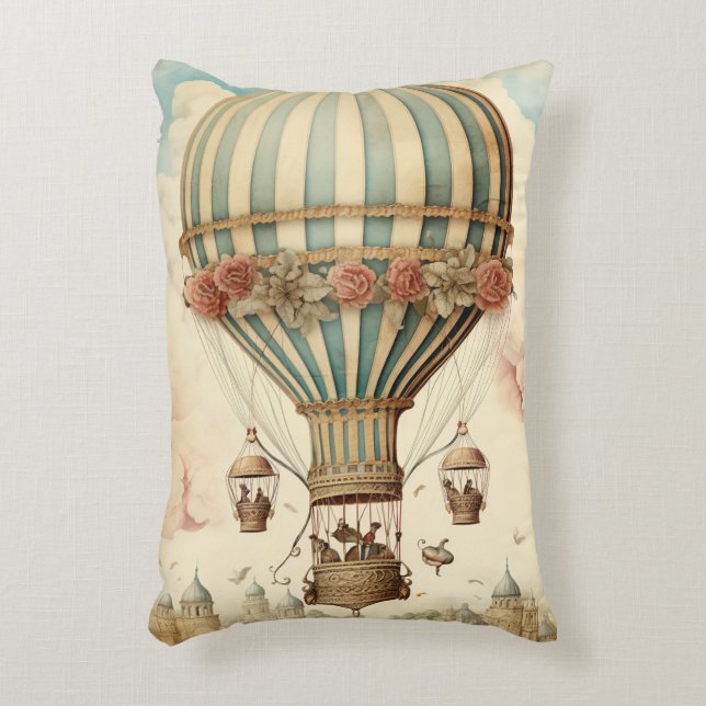  Bloemen Blauwe Streep Hete Luchtballon Accent Kussen (Voorkant(Verticaal))