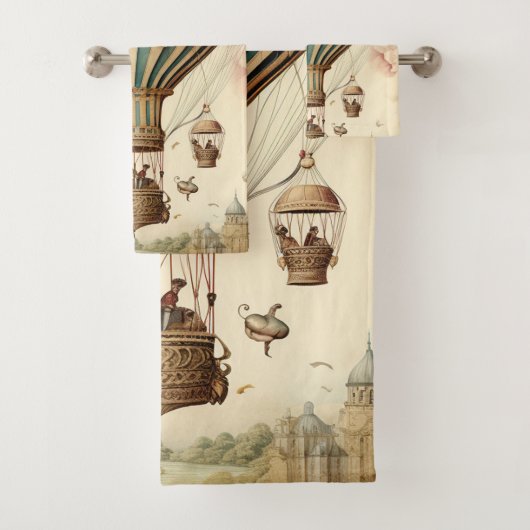 Bloemen Blauwe Streep Hete Luchtballon Bad Handdoek (Insitu)