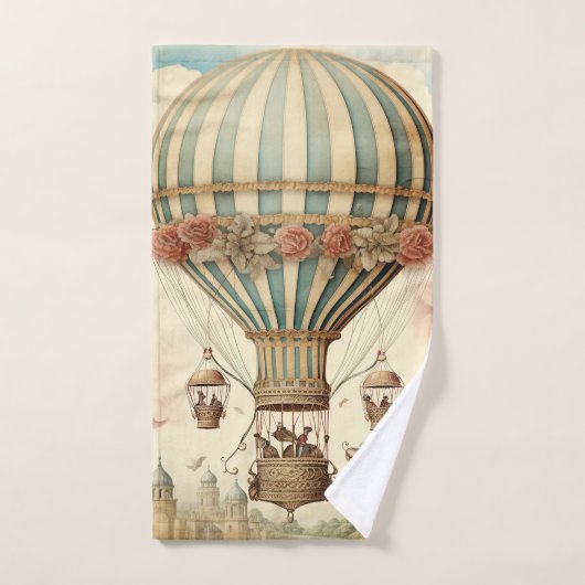 Bloemen Blauwe Streep Hete Luchtballon Bad Handdoek (Handdoek)
