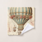  Bloemen Blauwe Streep Hete Luchtballon Bad Handdoek (Wasdoekje)