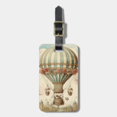  Bloemen Blauwe Streep Hete Luchtballon Bagagelabel (Voorkant verticaal)