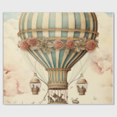  Bloemen Blauwe Streep Hete Luchtballon Cadeaupapier (Vlak)