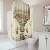  Bloemen Blauwe Streep Hete Luchtballon Douchegordijn (In situ)