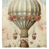  Bloemen Blauwe Streep Hete Luchtballon Douchegordijn (Voorkant)