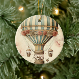 Bloemen Blauwe Streep Hete Luchtballon Keramisch Ornament
