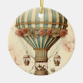  Bloemen Blauwe Streep Hete Luchtballon Keramisch Ornament (Voorkant)