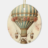  Bloemen Blauwe Streep Hete Luchtballon Keramisch Ornament (Links)