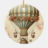  Bloemen Blauwe Streep Hete Luchtballon Keramisch Ornament (Achterkant)