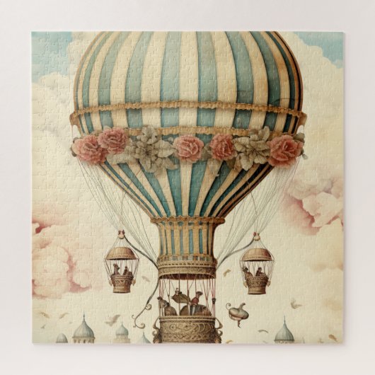  Bloemen Blauwe Streep Hete Luchtballon Legpuzzel (Verticaal)