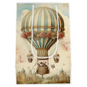  Bloemen Blauwe Streep Hete Luchtballon Medium Cadeauzakje (Achterkant)
