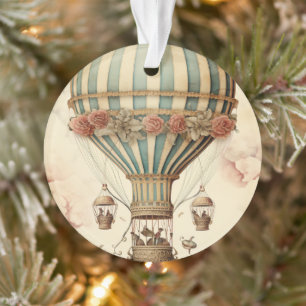 Bloemen Blauwe Streep Hete Luchtballon Ornament