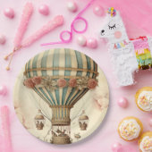  Bloemen Blauwe Streep Hete Luchtballon Papieren Bordje (Feest)