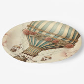  Bloemen Blauwe Streep Hete Luchtballon Papieren Bordje (Gekanteld)