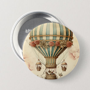 Bloemen Blauwe Streep Hete Luchtballon Ronde Button 7,6 Cm