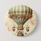 Bloemen Blauwe Streep Hete Luchtballon Ronde Button 7,6 Cm (Voorkant)