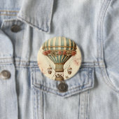 Bloemen Blauwe Streep Hete Luchtballon Ronde Button 7,6 Cm (In situ)