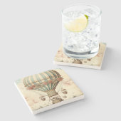  Bloemen Blauwe Streep Hete Luchtballon Stenen Onderzetter (Zijkant)