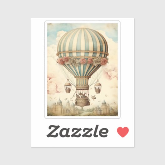  Bloemen Blauwe Streep Hete Luchtballon Sticker (Vel)